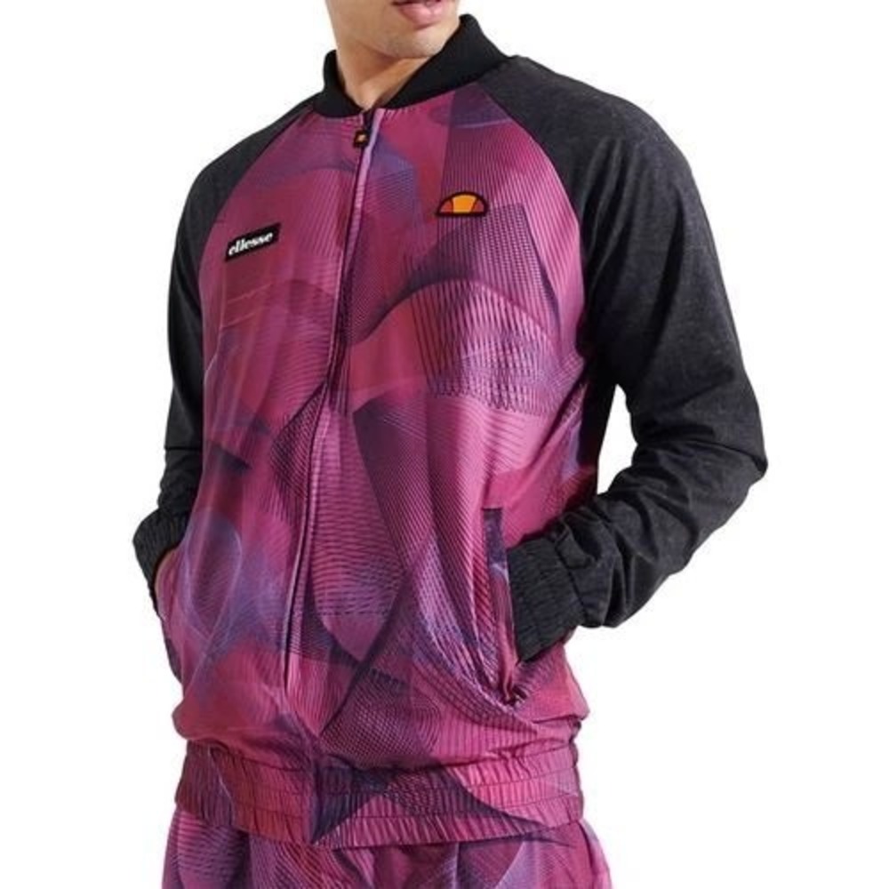 Ellesse Fedisha Track Jacket Full Zip Abstract Graphic Print Pink Black Medium